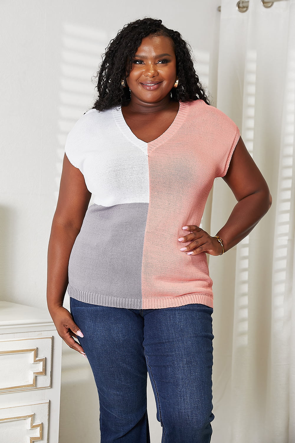 Color Block V-Neck Knit Top - Tops - Shirts & Tops - 15 - 2024