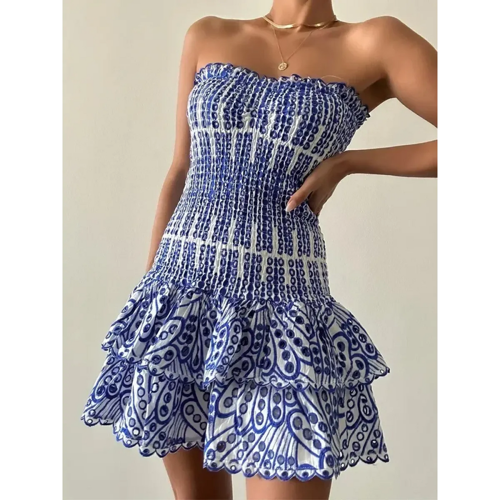 Colorblock Embroidered Strapless Dress - All Dresses - Dresses - 1