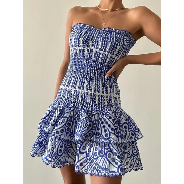 Colorblock Embroidered Strapless Dress - All Dresses - Dresses - 1