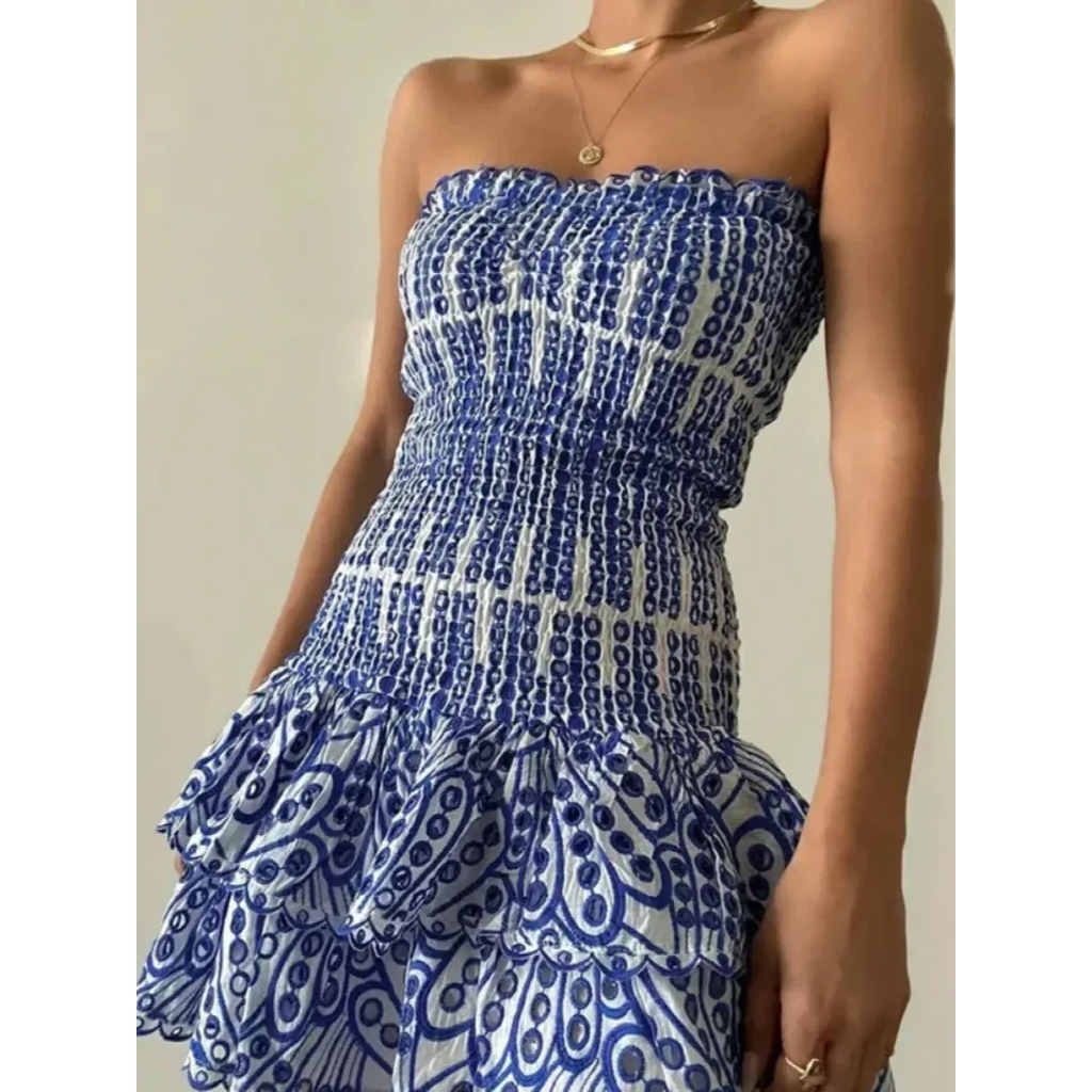 Colorblock Embroidered Strapless Dress - All Dresses - Dresses - 2