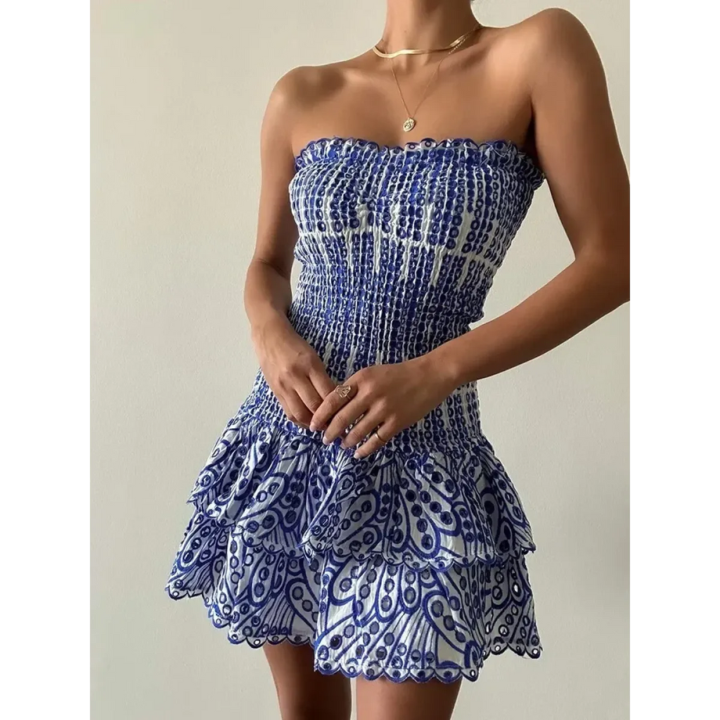 Colorblock Embroidered Strapless Dress - All Dresses - Dresses - 3