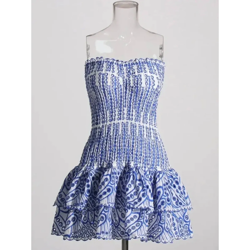 Colorblock Embroidered Strapless Dress - All Dresses - Dresses - 5