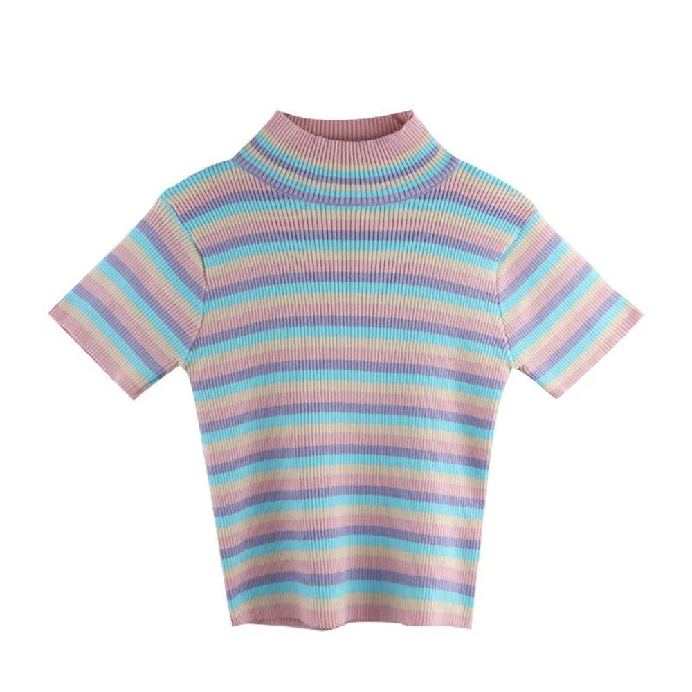 Colorful Striped Crop Top - T-Shirts - 1