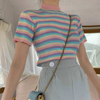 Colorful Striped Crop Top - T-Shirts - 5