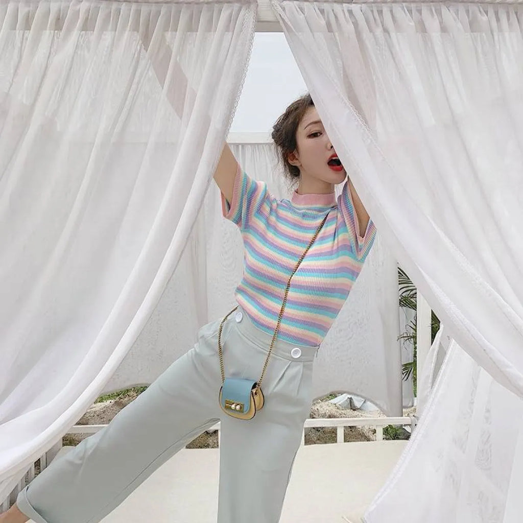 Colorful Striped Crop Top - T-Shirts - 6