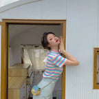 Colorful Striped Crop Top - T-Shirts - 7