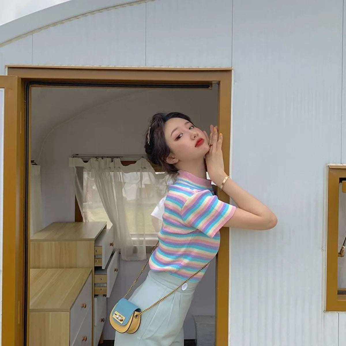 Colorful Striped Crop Top - T-Shirts - 7