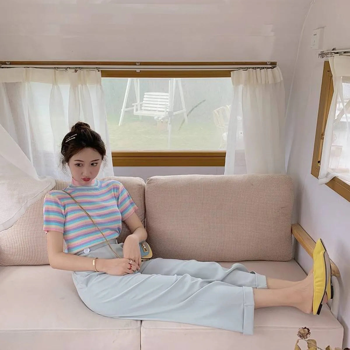 Colorful Striped Crop Top - T-Shirts - 8