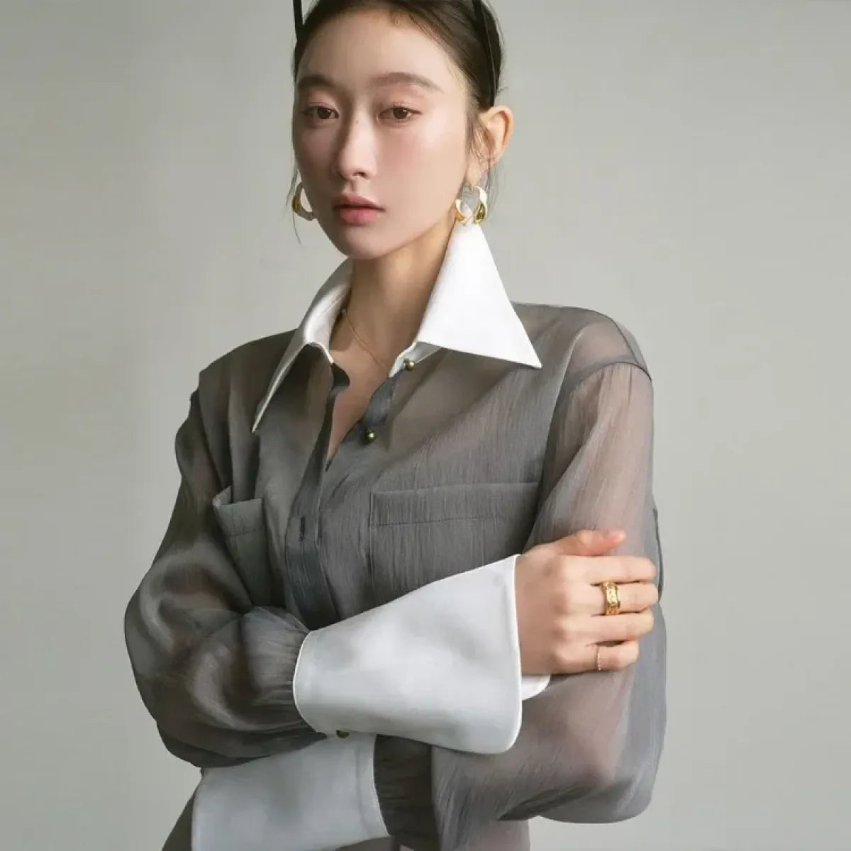 Sheer Contrast Collar Grunge Blouse - Women’s Clothing & Accessories - Blouse - 5