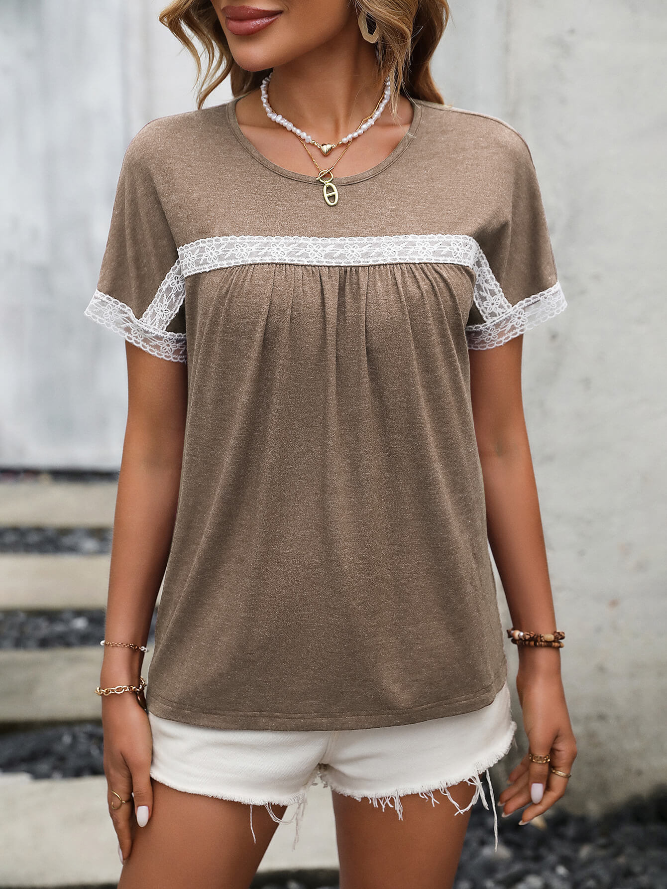 Contrast Round Neck Short Sleeve Tee - T-Shirts - Shirts & Tops - 13 - 2024