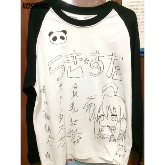 Harajuku Anime Contrast Sleeve Tee - T-Shirts - Long - T-Shirts - 1