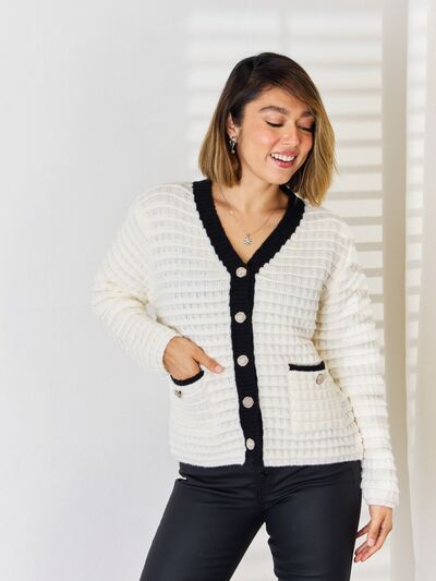 Contrast Trim Button Up Cardigan - Women’s Clothing & Accessories - Shirts & Tops - 3 - 2024