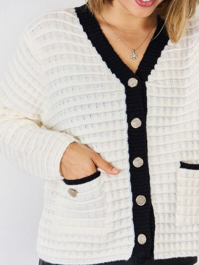 Contrast Trim Button Up Cardigan - Women’s Clothing & Accessories - Shirts & Tops - 4 - 2024