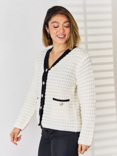 Contrast Trim Button Up Cardigan - Women’s Clothing & Accessories - Shirts & Tops - 5 - 2024