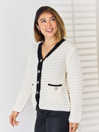 Contrast Trim Button Up Cardigan - Women’s Clothing & Accessories - Shirts & Tops - 6 - 2024