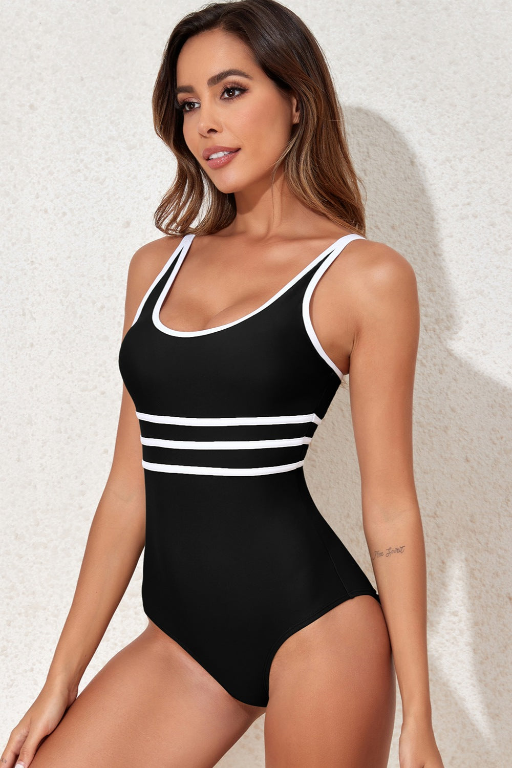 Contrast Trim Scoop Neck One-Piece Swimwear - Women’s Clothing & Accessories - Swimwear - 4 - 2024