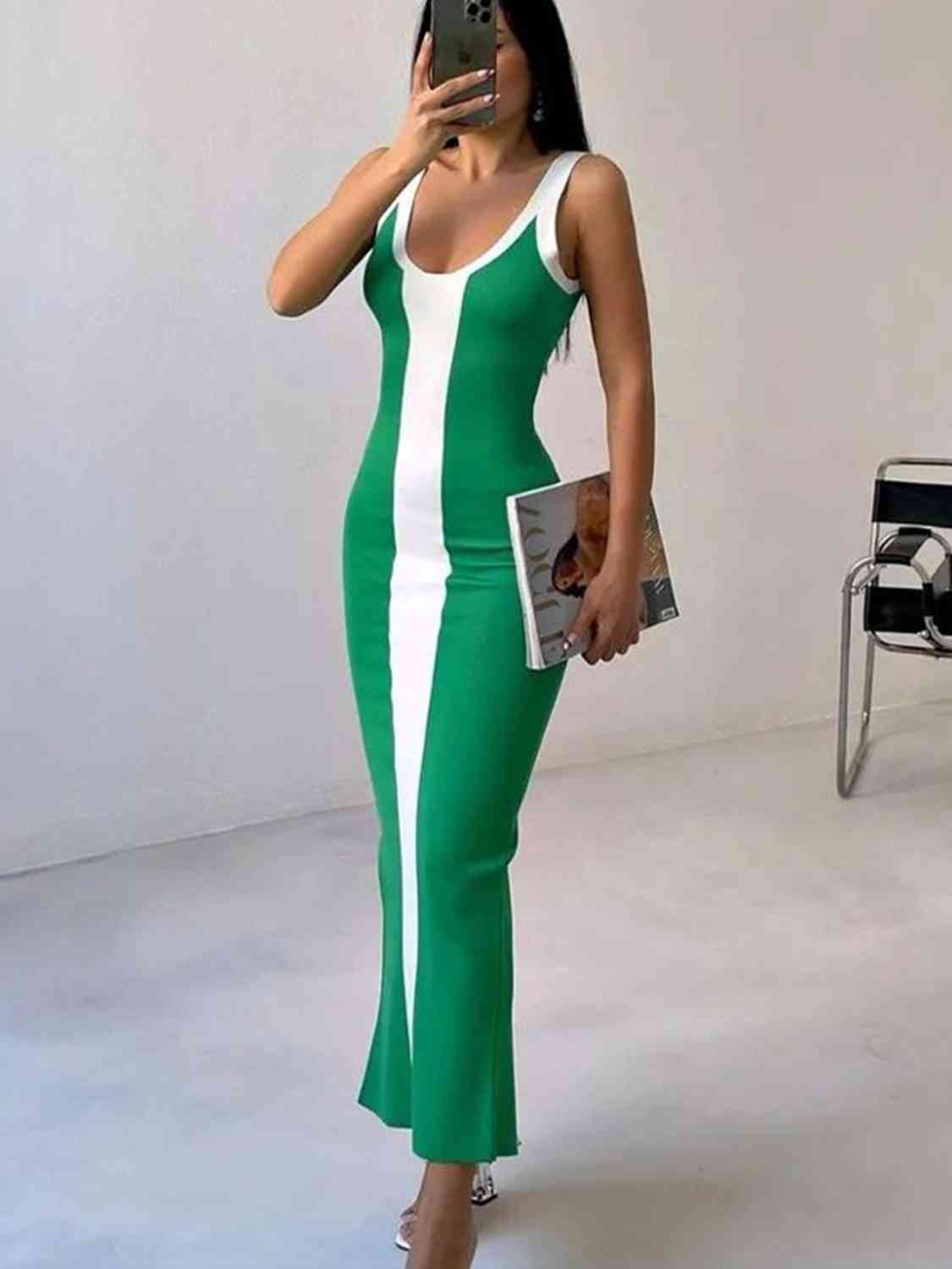 Contrast Wide Strap Slit Midi Dress - All Dresses - Dresses - 11 - 2024