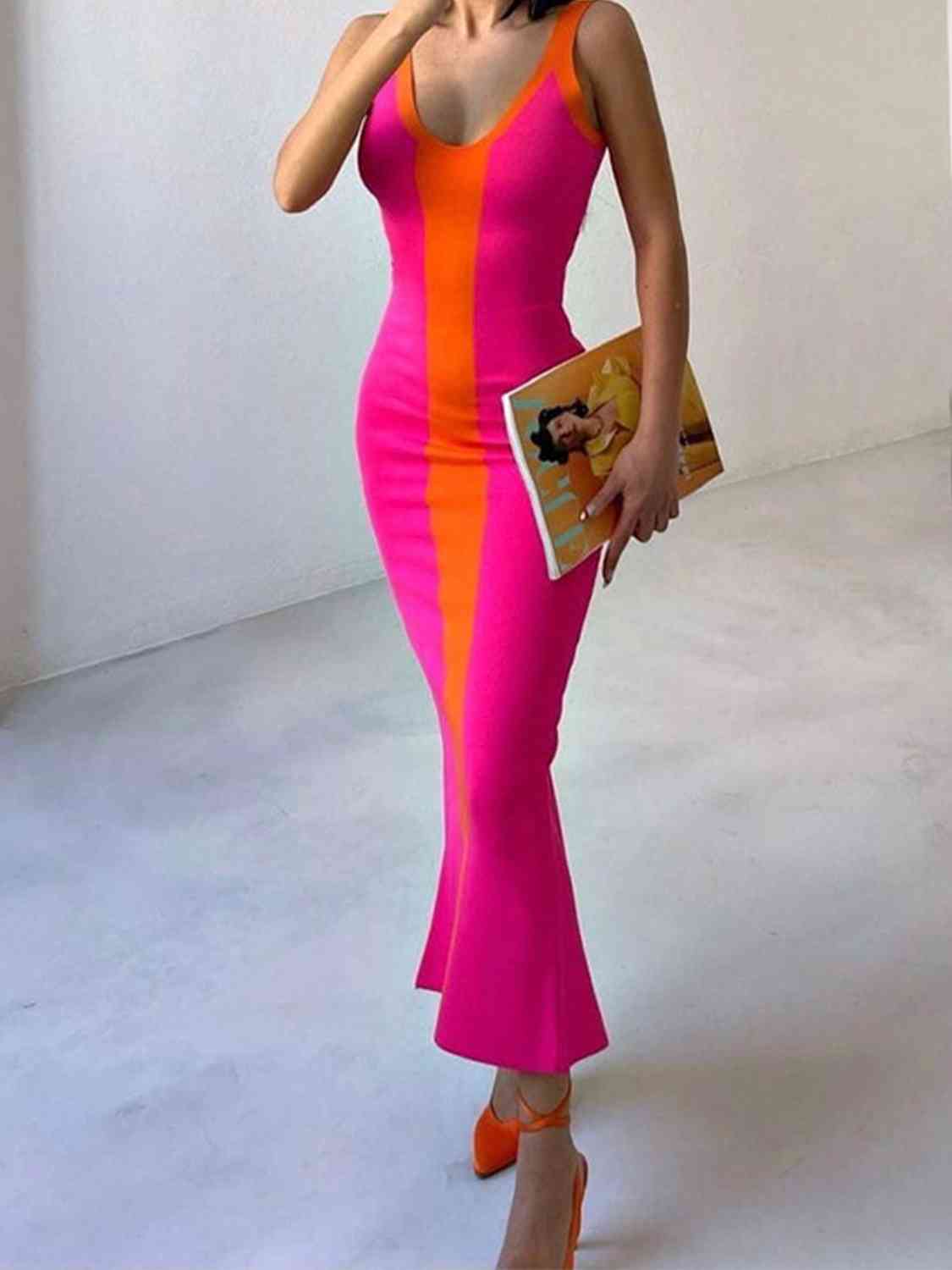 Contrast Wide Strap Slit Midi Dress - All Dresses - Dresses - 13 - 2024