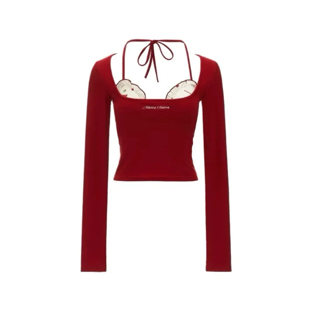 Coquette Balletcore Crop Top – 2000s Aesthetic Two-Piece Tee - T-Shirts - Long - Crop Tops - 2