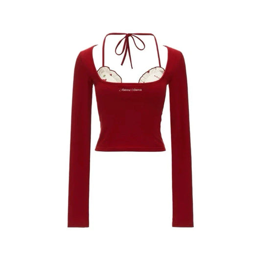 Coquette Balletcore Crop Top – 2000s Aesthetic Two-Piece Tee - Red / XS - T-Shirts - 2025 - 2 - Worldwide Shipping