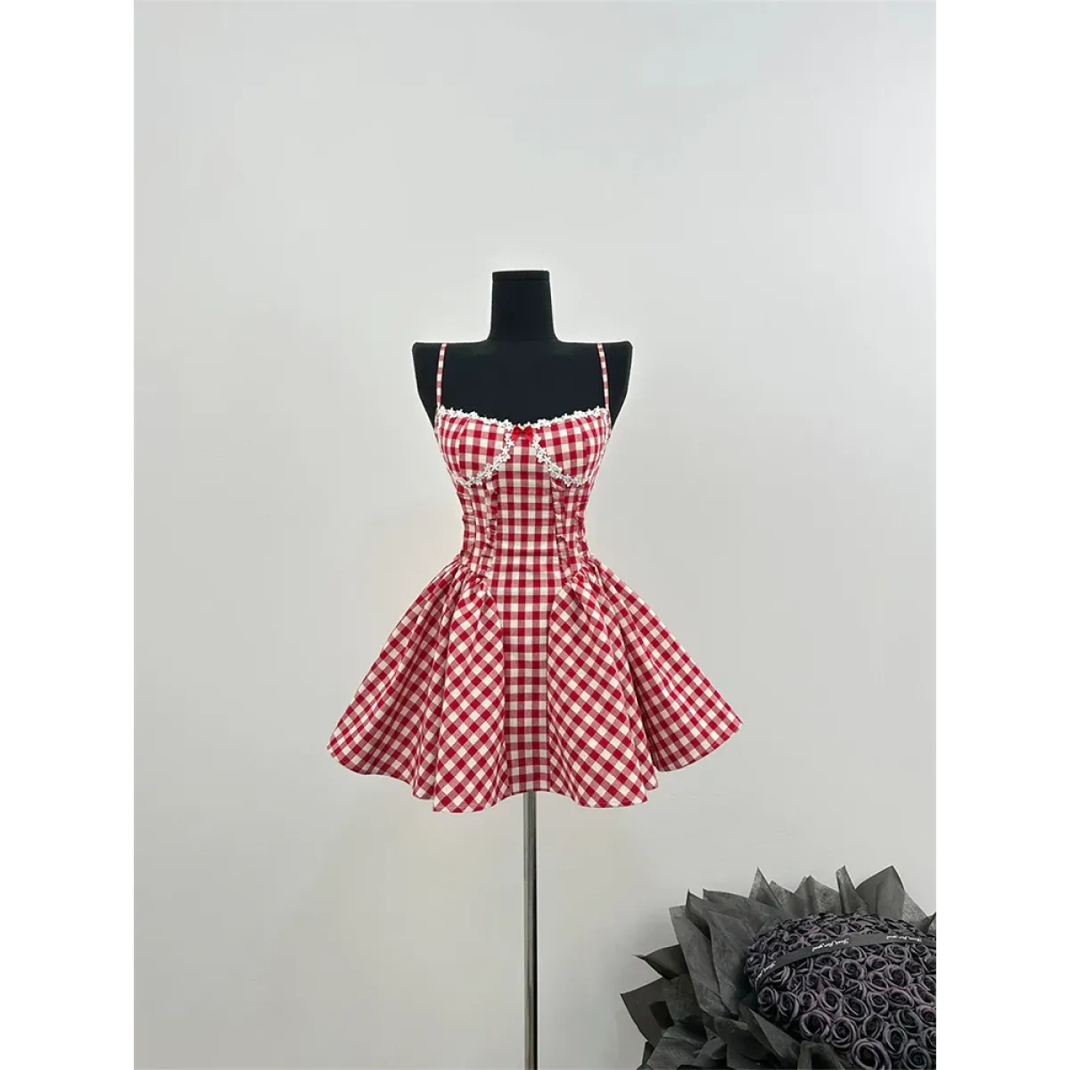 Coquette Plaid Mini Dress – Balletcore Gyaru Party Dress - All Dresses - Strapless - Off-Shoulder - Crop Tops - 1