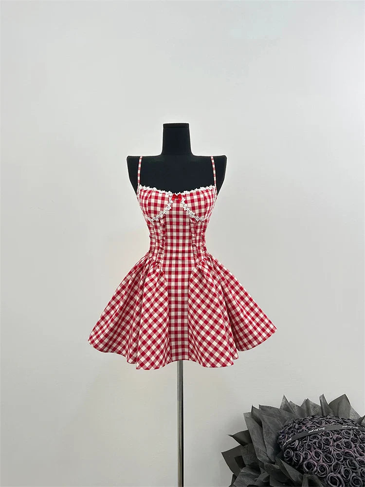 Coquette Plaid Mini Dress – Balletcore Gyaru Party Dress - Red / s - All Dresses - Dresses - 2025 - 11 - Worldwide