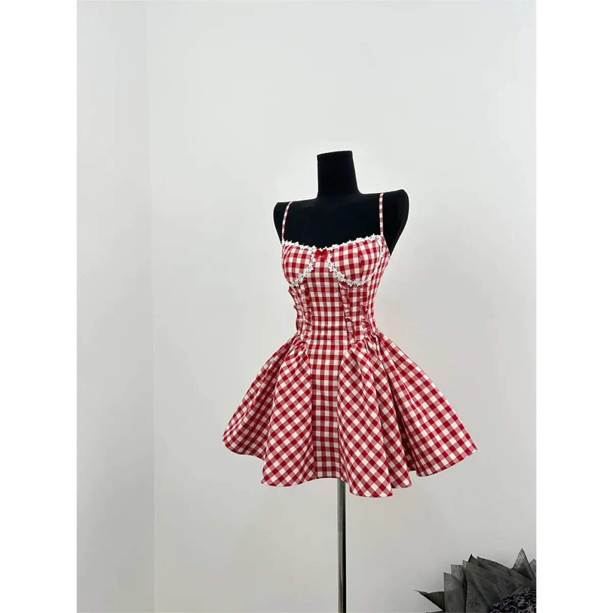 Coquette Plaid Mini Dress – Balletcore Gyaru Party Dress - All Dresses - Strapless - Off-Shoulder - Crop Tops - 2