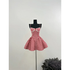 Coquette Plaid Mini Dress – Balletcore Gyaru Party Dress - All Dresses - Strapless - Off-Shoulder - Crop Tops - 3