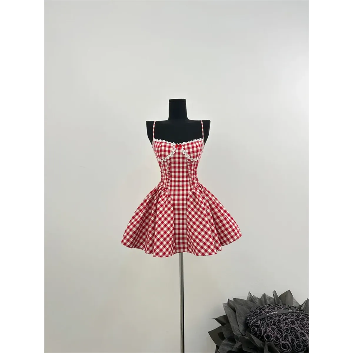 Coquette Plaid Mini Dress – Balletcore Gyaru Party Dress - All Dresses - Strapless - Off-Shoulder - Crop Tops - 3