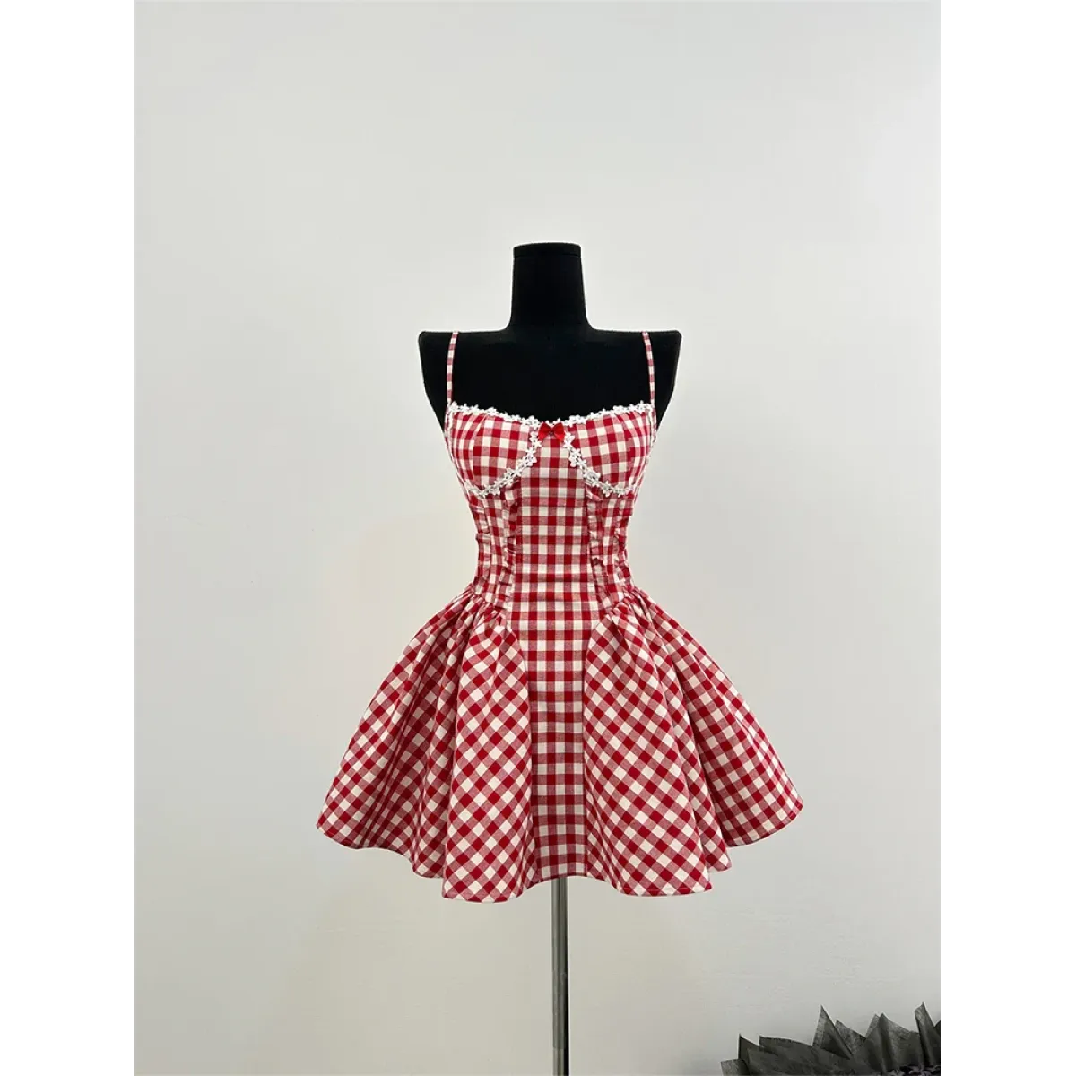 Coquette Plaid Mini Dress – Balletcore Gyaru Party Dress - All Dresses - Strapless - Off-Shoulder - Crop Tops - 4