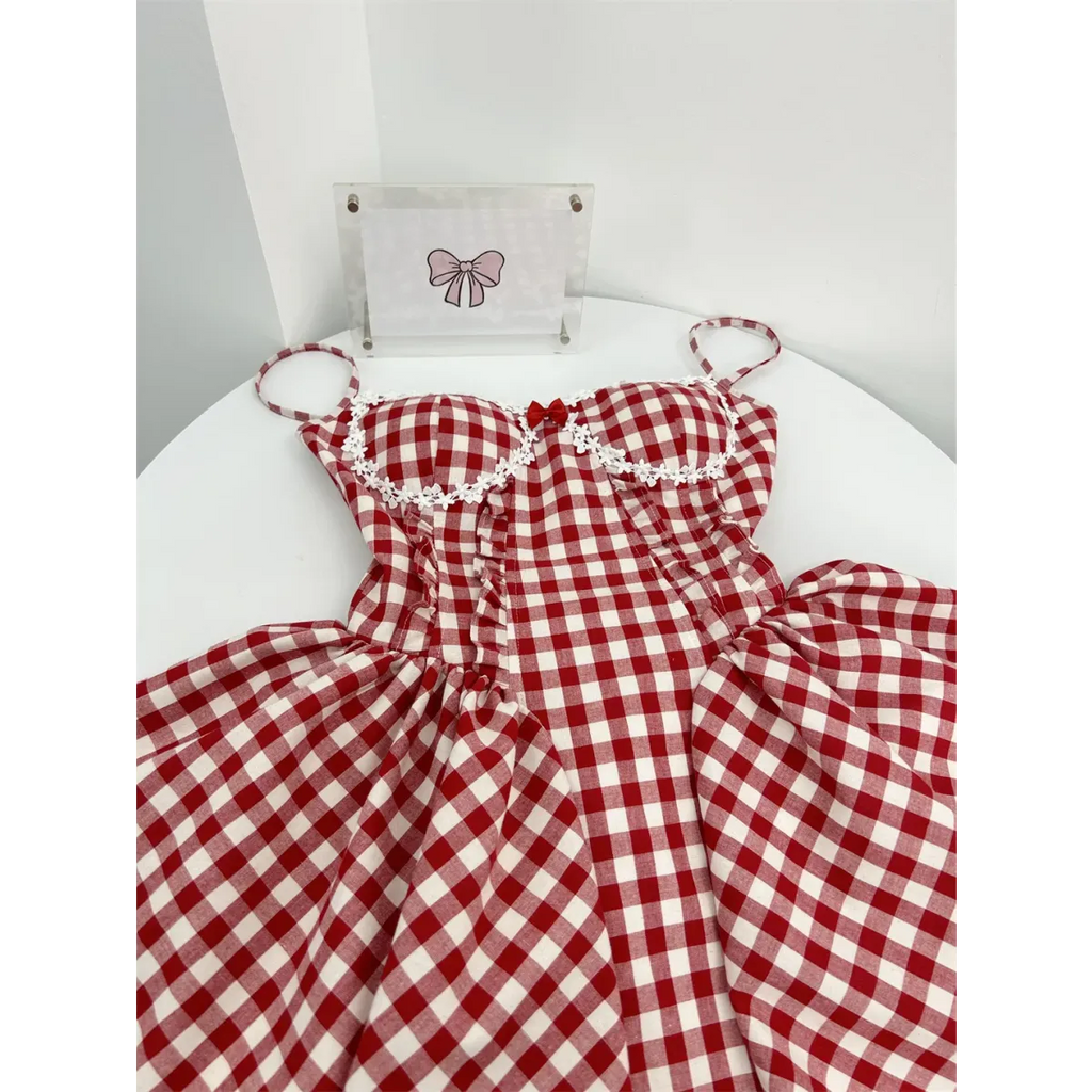 Coquette Plaid Mini Dress – Balletcore Gyaru Party Dress - All Dresses - Strapless - Off-Shoulder - Crop Tops - 9