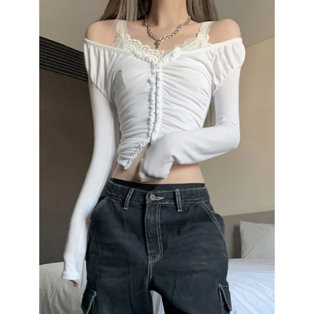 Coquette Ruched T-shirt With Hooks - White / S - T-Shirts - Shirts & Tops - 8 - 2024