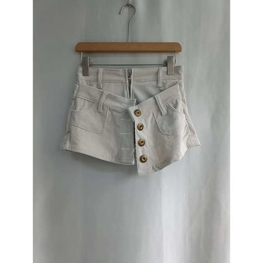 Low-Waisted Button Front Corduroy Mini Skirt - Bottoms - Mini Skirt - 7