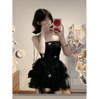 Corset Mini Dress – Y2K Lace Ruffle Bodycon Party Outfit - All Dresses - Sleeveless - Off-Shoulder - Dresses - 2