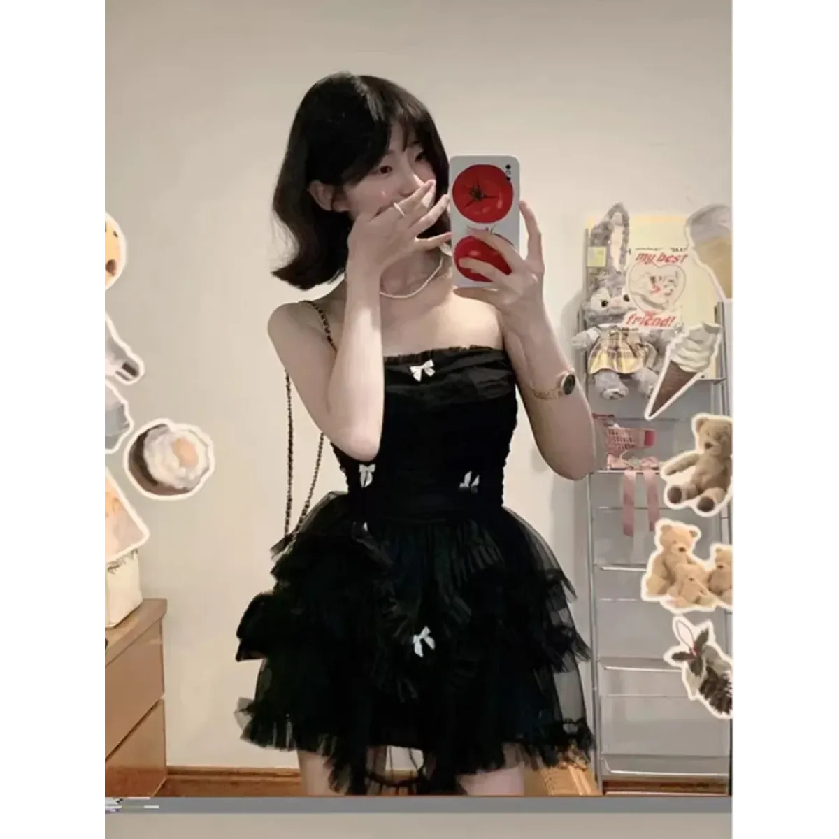 Corset Mini Dress – Y2K Lace Ruffle Bodycon Party Outfit - All Dresses - Sleeveless - Off-Shoulder - Dresses - 2