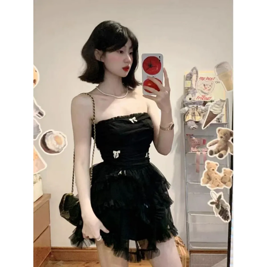 Corset Mini Dress – Y2K Lace Ruffle Bodycon Party Outfit - All Dresses - Sleeveless - Off-Shoulder - Dresses - 3