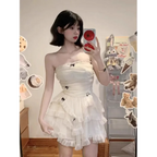 Corset Mini Dress – Y2K Lace Ruffle Bodycon Party Outfit - All Dresses - Sleeveless - Off-Shoulder - Dresses - 4