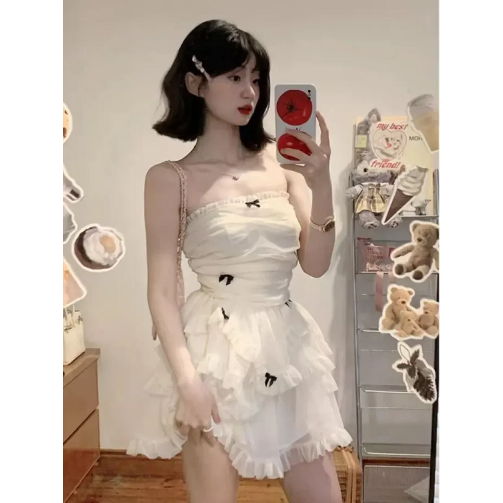 Corset Mini Dress – Y2K Lace Ruffle Bodycon Party Outfit - All Dresses - Sleeveless - Off-Shoulder - Dresses - 5