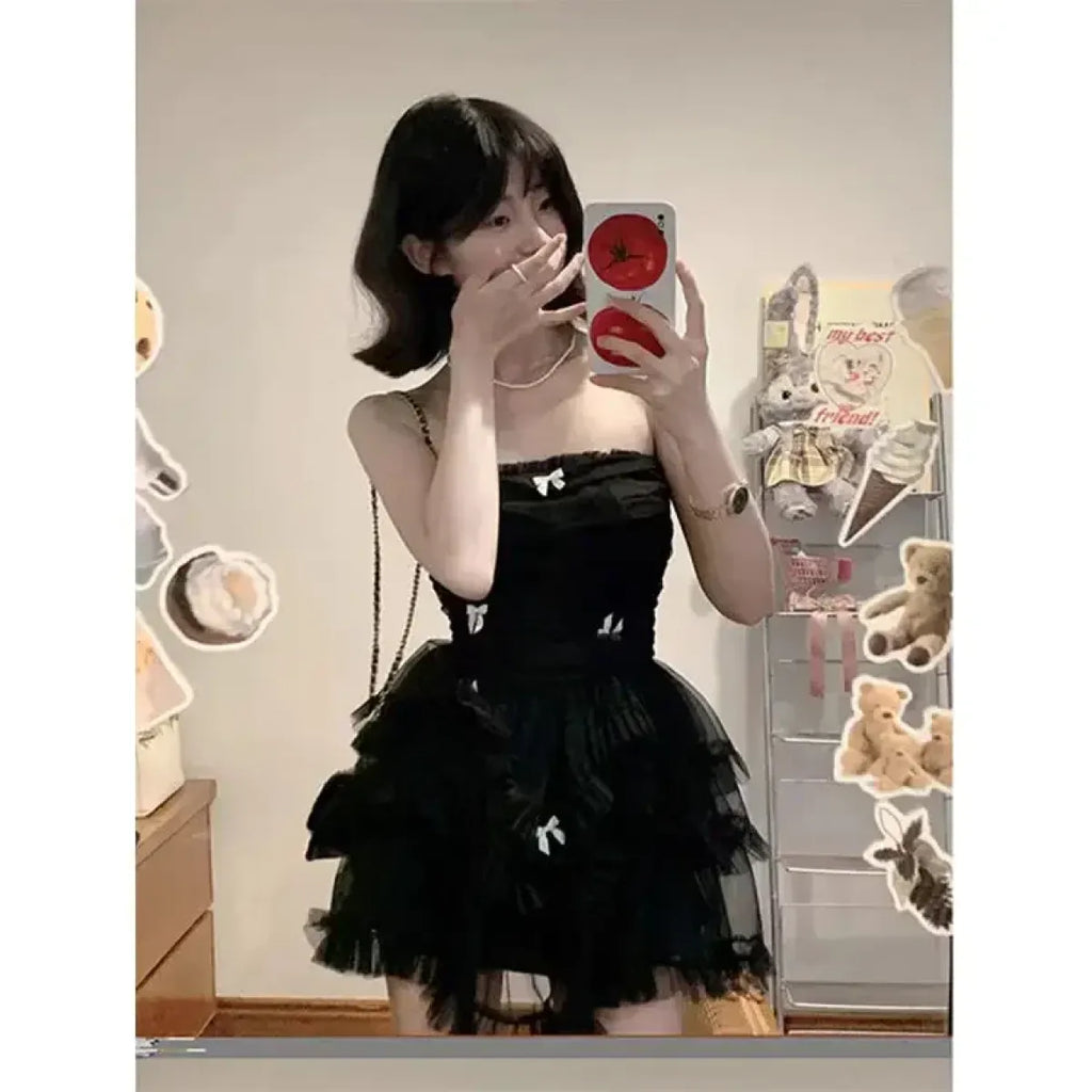 Corset Mini Dress – Y2K Lace Ruffle Bodycon Party Outfit - All Dresses - Sleeveless - Off-Shoulder - Dresses - 8