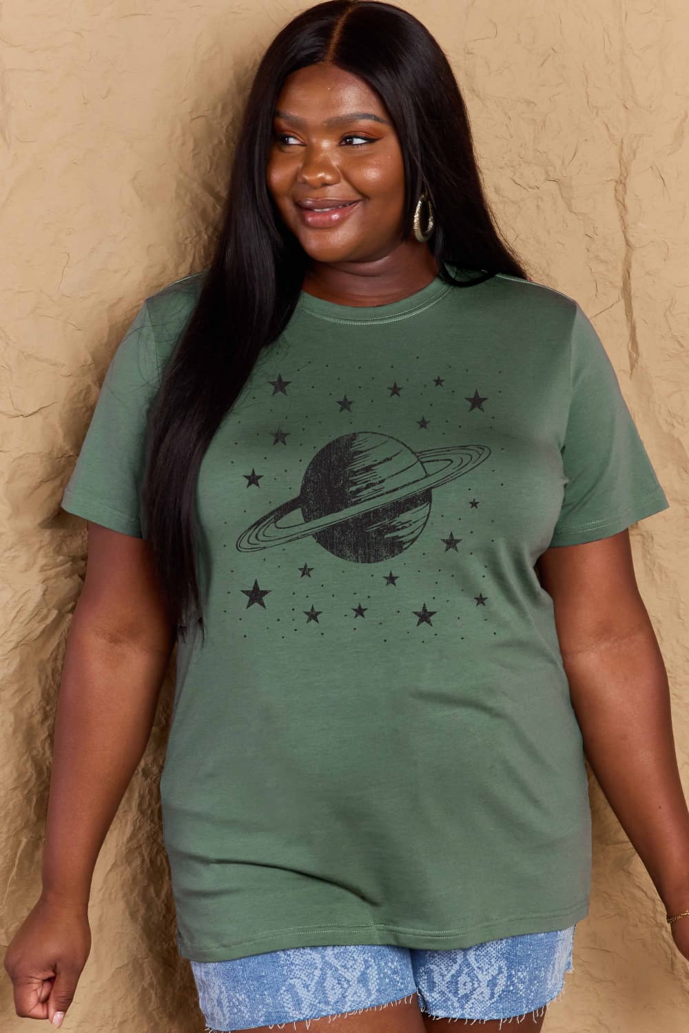 Full Size Planet Graphic Cotton T-Shirt - Green / S - T-Shirts - Shirts & Tops - 25 - 2024