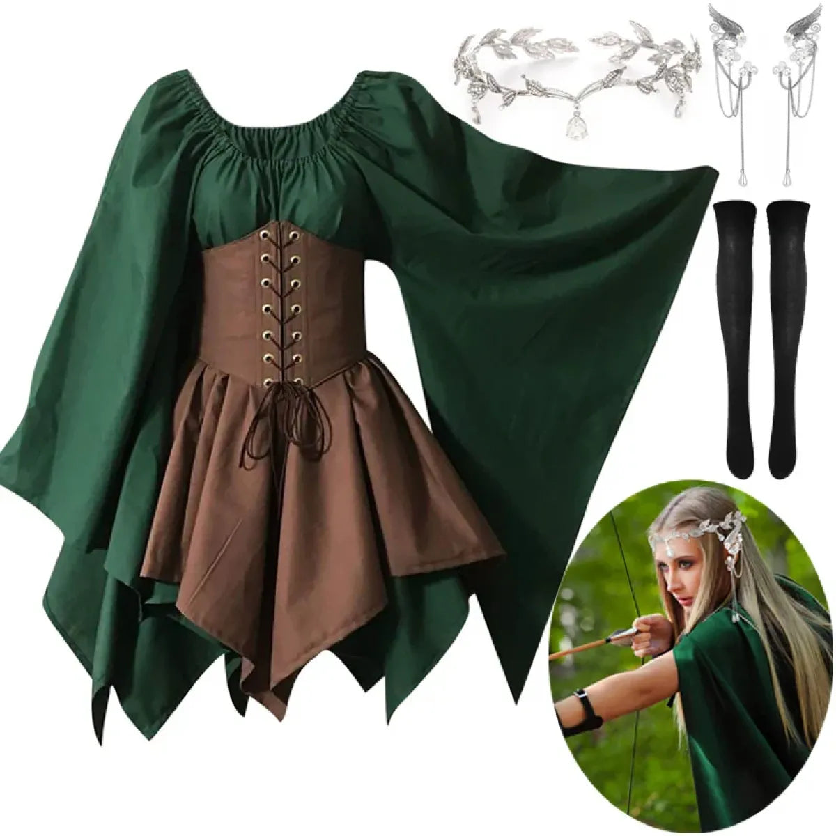 Fairy Kei Elf Archer Cosplay Dress Set - All Dresses - Cosplay - 1