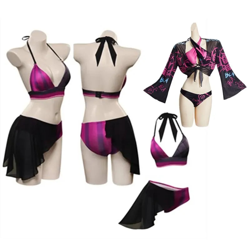 LoL Jinx Swimsuit Cosplay - Two-Piece Bikini for Summer & Halloween - Cosplay - Swimwear - 1 - 2024