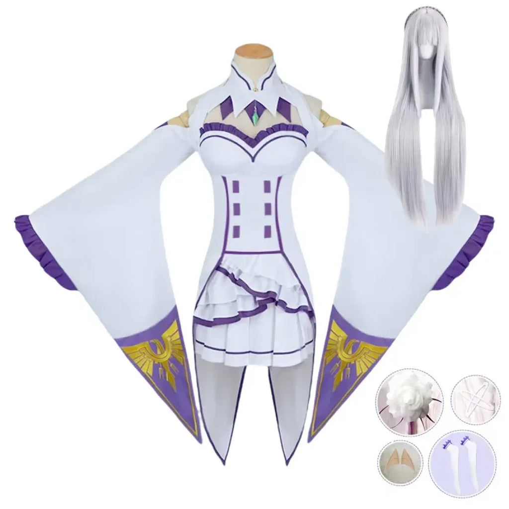 Emilia Re:Zero Cosplay Costume Set with Wig - Dresses - Cosplay - 10