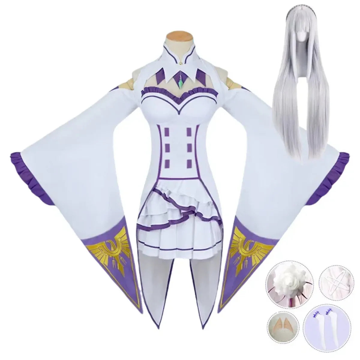 Emilia Re:Zero Cosplay Costume Set with Wig - Dresses - Cosplay - 10