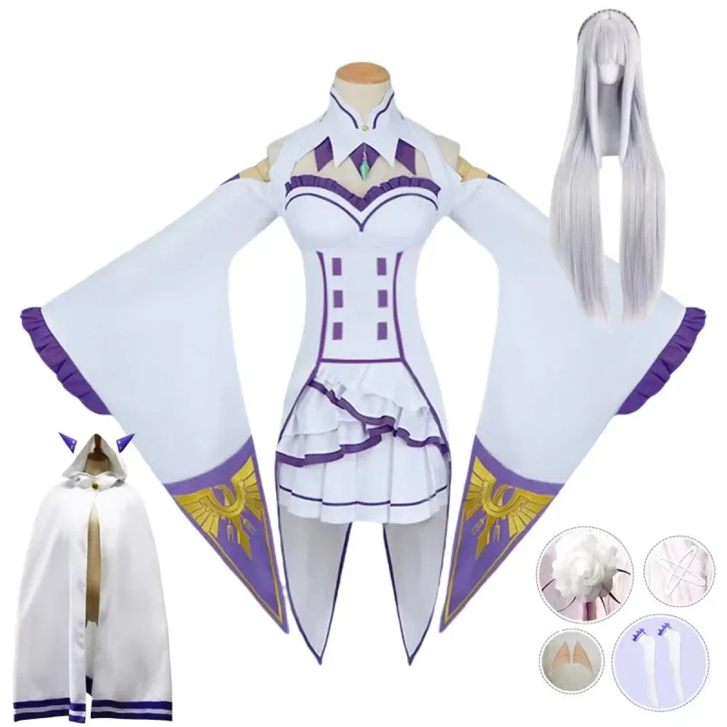 Emilia Re:Zero Cosplay Costume Set with Wig - Dresses - Cosplay - 11