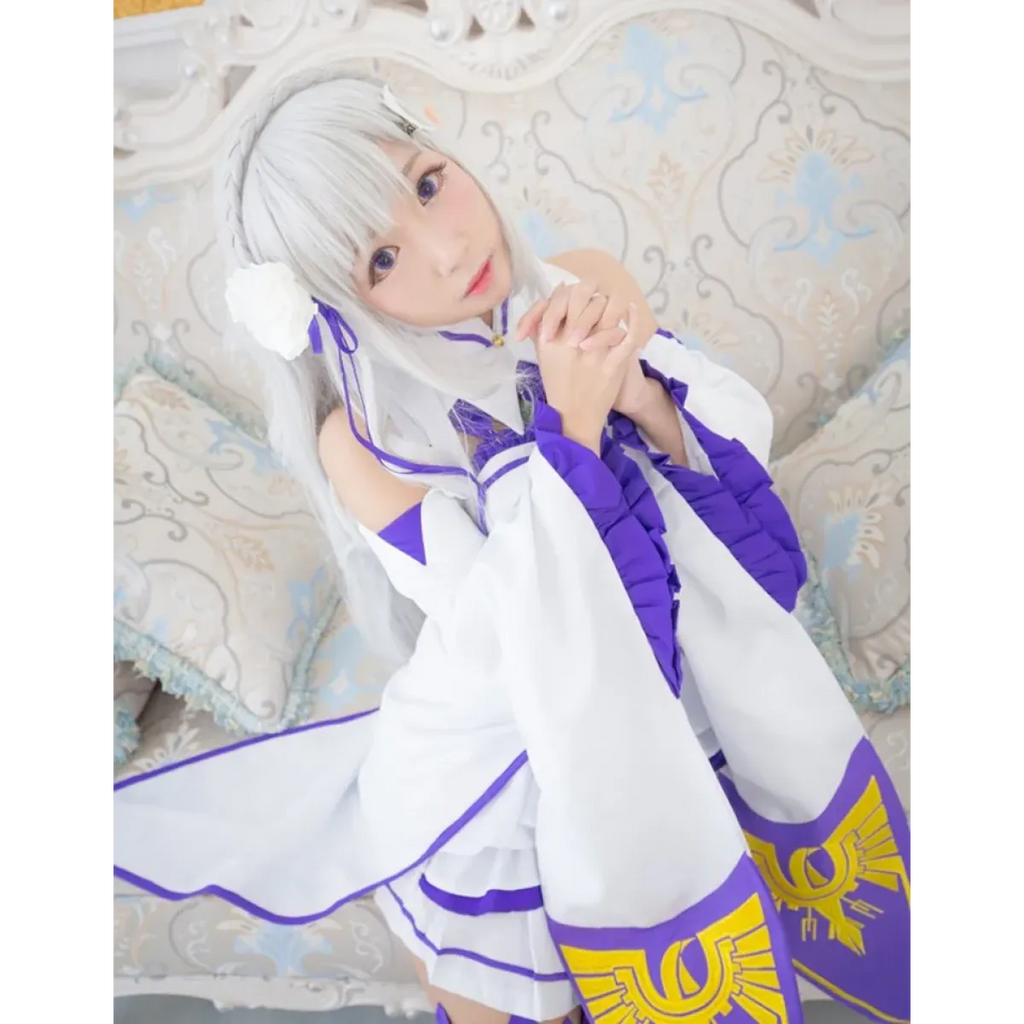 Emilia Re:Zero Cosplay Costume Set with Wig - Dresses - Cosplay - 7