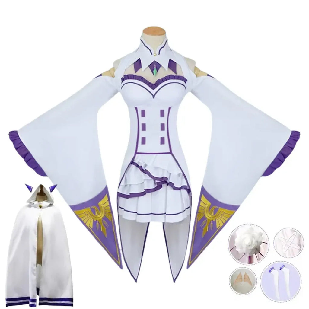 Emilia Re:Zero Cosplay Costume Set with Wig - Dresses - Cosplay - 8