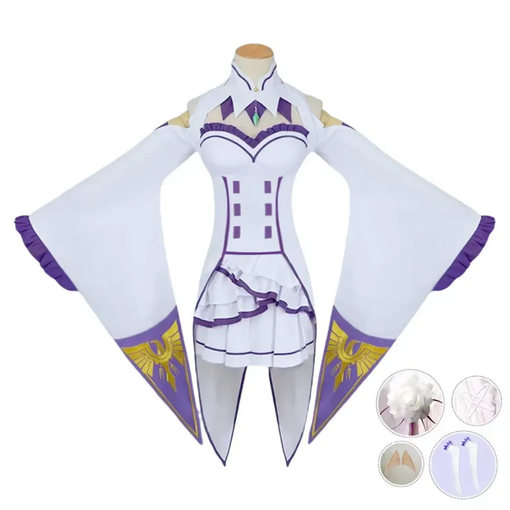 Emilia Re:Zero Cosplay Costume Set with Wig - Dresses - Cosplay - 9