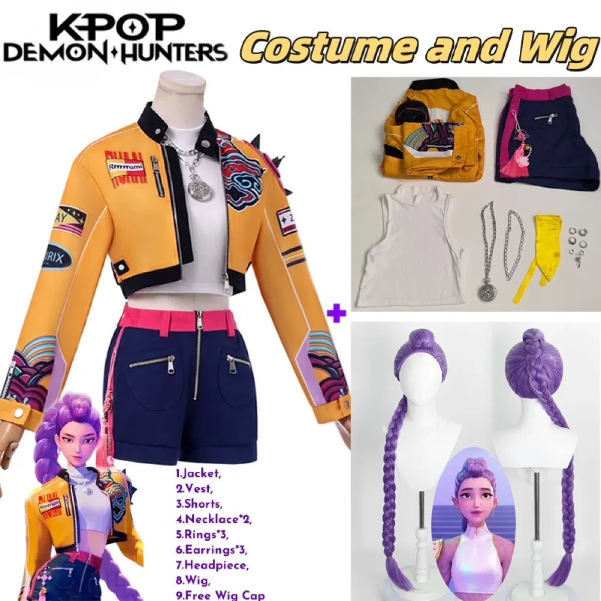 Perruque Rumi Demon Hunter Cosplay - Violet, Fibres Synthétiques Résistantes à La Chaleur | Pour Déguisement Kpop, Anime, Halloween