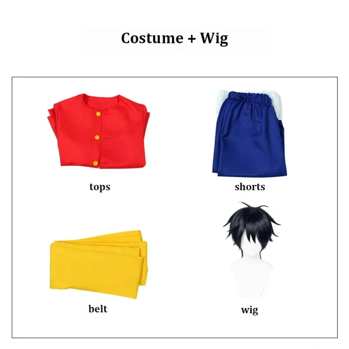 Luffy Cosplay Costume Set with Hat & Wig - Cosplay - Cosplay - 4
